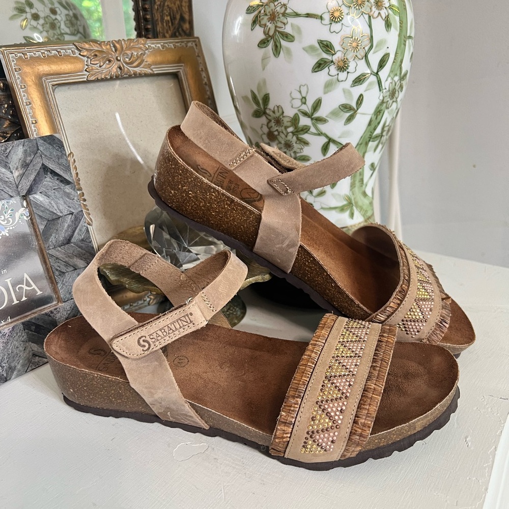 Sabatini memory system raffia and shimmer boho sandals